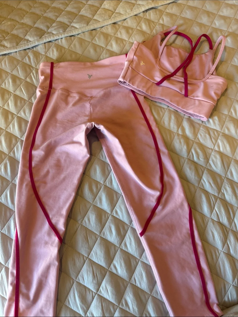 Old Navy Pink Leggings and Crop Top Set with Fuchsia Trim